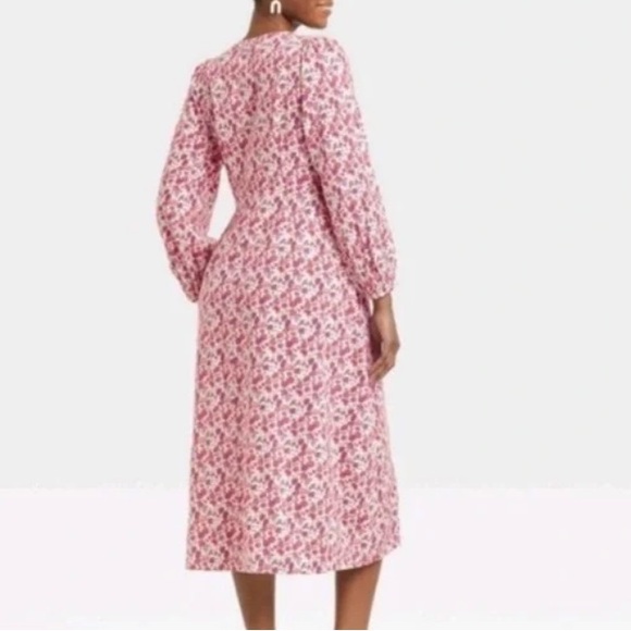 NWT Balloon Long Sleeve Button Front Dress Universal Thread Pink Floral M - Picture 3 of 6
